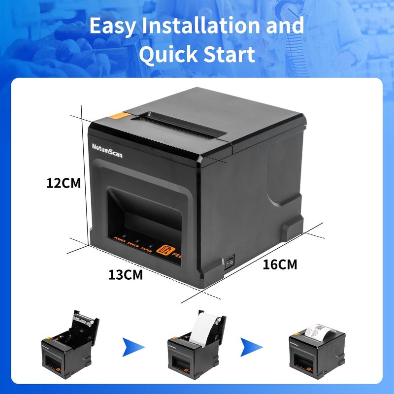 NetumScan USB POS Receipt Printer, 80mm Thermal Receipt Printer with Auto Cutter Cash Drawer, 300mm/s, Support Windows/Mac/Linux, Restaurant Kitchen Printer for ESC/POS(Only USB Interface) 8360 - Image 2